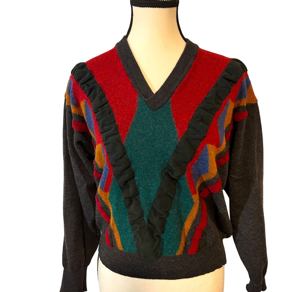 Retro 80's Multi-color Textured Wool Women's Sweater Sz. Small
